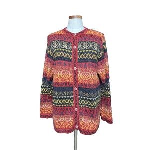 The Alpaca Connection Peruvian Alpaca Wool Cardigan Size L Fair Isle Nordic